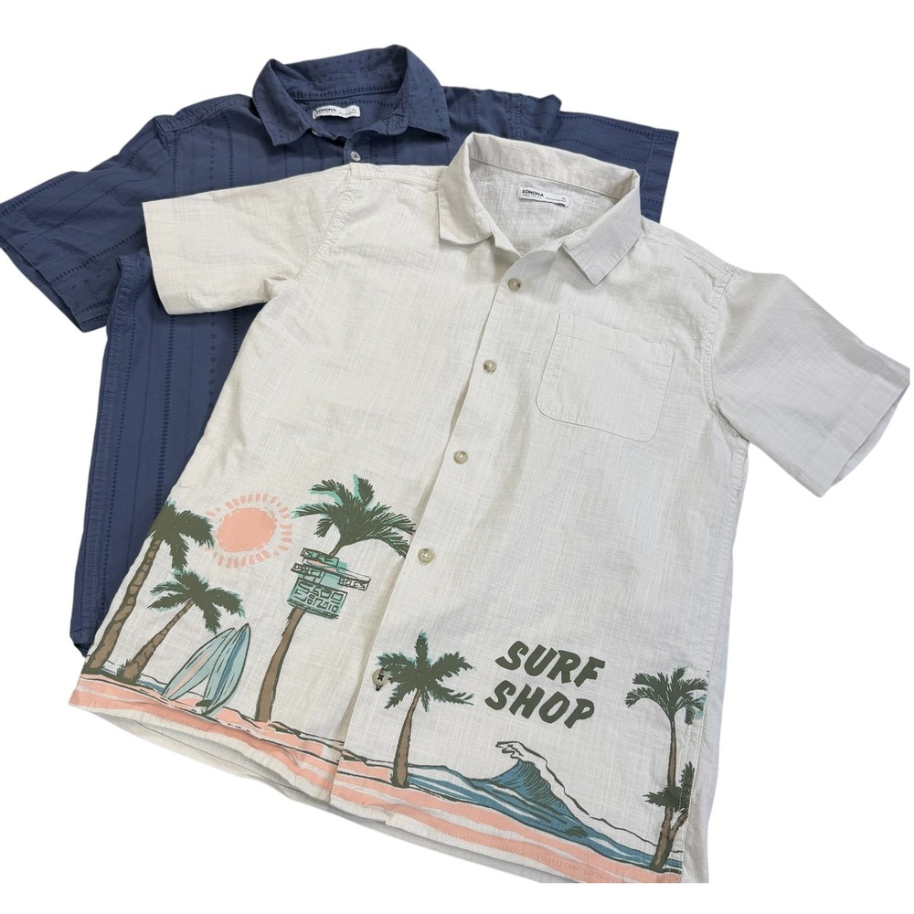 Sonoma XL 2 Pack Short Sleeve Button Shirts Surf Shop Tropical Cotton